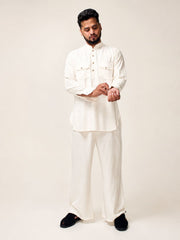 Off White Solid Farsi Kurta Pants Set for Men