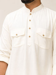 Off White Solid Farsi Kurta Pants Set for Men