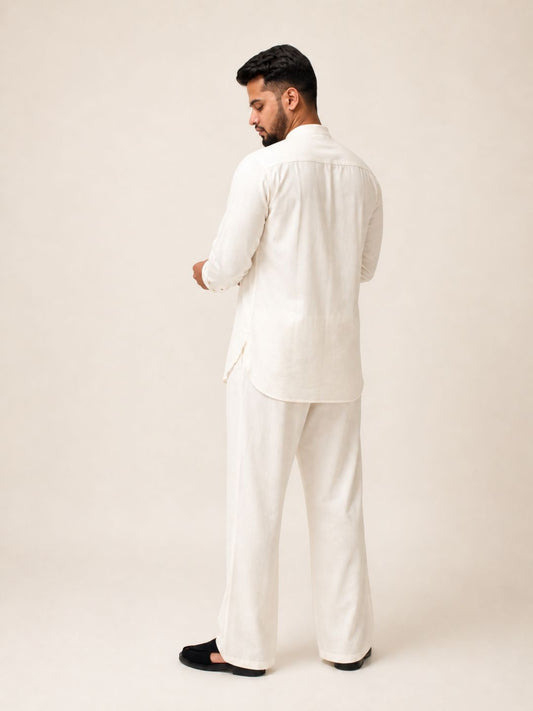 Off White Solid Farsi Kurta Pants Set for Men
