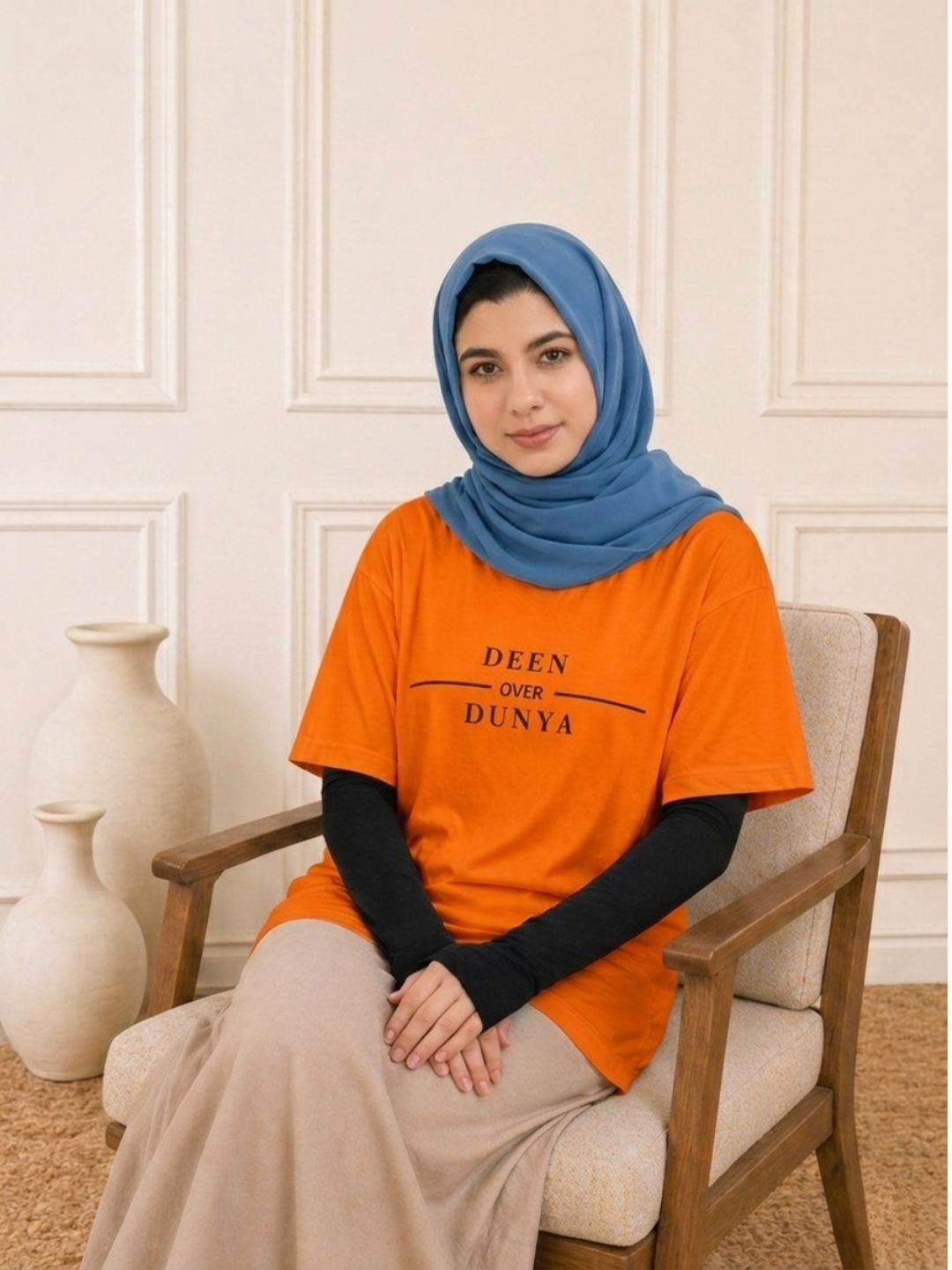 Deen Over Dunya Modest Orange T-Shirt for Women