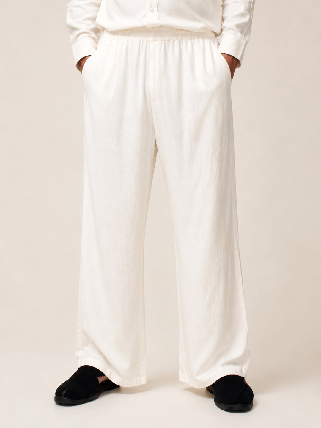 Off White Solid Farsi Pants for Men