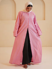 Modest Front Open Solid Pink Shirt Dress