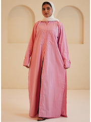 Modest Front Open Solid Pink Shirt Dress