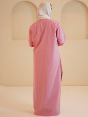 Modest Front Open Solid Pink Shirt Dress