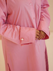 Modest Front Open Solid Pink Shirt Dress