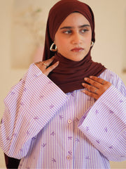 Modest Front Open Purple Striped Shirt Dress