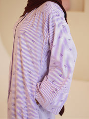 Modest Front Open Purple Striped Shirt Dress