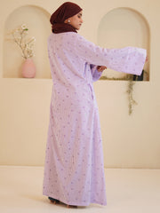 Modest Front Open Purple Striped Shirt Dress