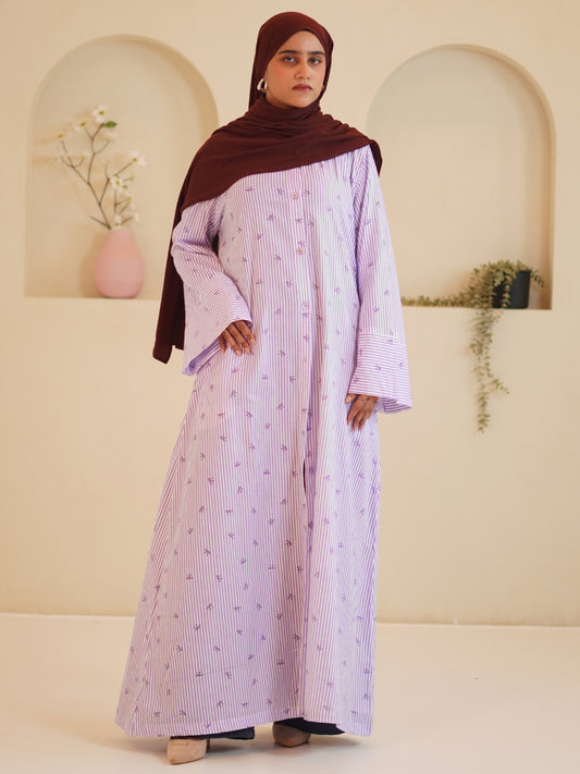 Modest Front Open Purple Striped Shirt Dress