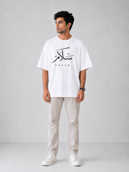 Men’s White" Peace" Printed Oversized T-Shirt