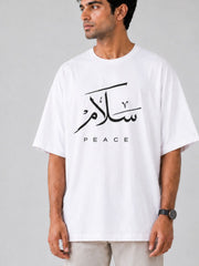 Men’s White" Peace" Printed Oversized T-Shirt