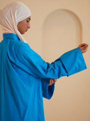 Modest Front Open Solid Rayol Blue Shirt Dress