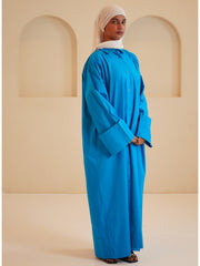 Modest Front Open Solid Rayol Blue Shirt Dress