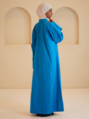 Modest Front Open Solid Rayol Blue Shirt Dress