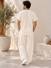 Men's Linen Solid Off White Co-Ord Set