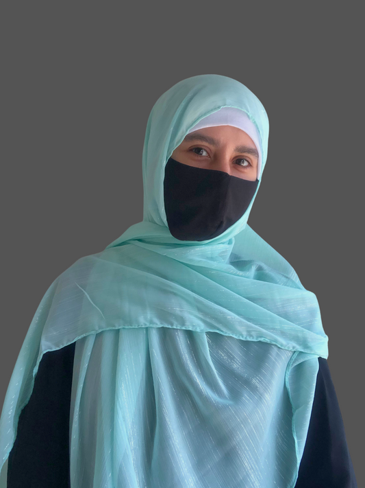Aqua Chiffon Metallic Shimmer Hijab for Women