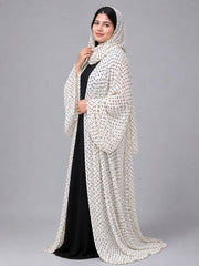 Polka Printed Modest Shrug Abaya with Black Inner & Matching Hijab