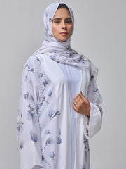 Modest Printed White Shrug Abaya with Inner & Matching Hijab