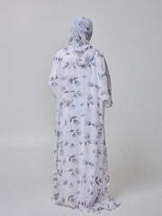 Modest Printed White Shrug Abaya with Inner & Matching Hijab