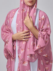Modest Pink Printed Shrug Abaya with White Inner & Matching Hijab