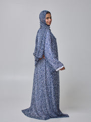 Blue Printed Modest Shrug Abaya with White Inner & Matching Hijab