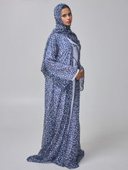 Blue Printed Modest Shrug Abaya with White Inner & Matching Hijab