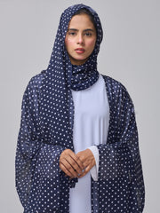 Polka Printed Modest Shrug Abaya with White Inner & Matching Hijab