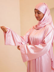 Modest Pink Women’s Shrug Abaya with Matching Inner & Dupatta