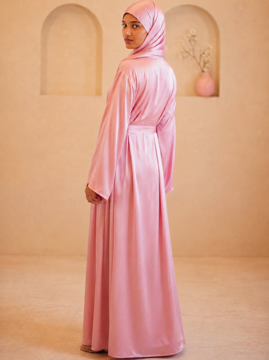 Modest Pink Women’s Shrug Abaya with Matching Inner & Dupatta