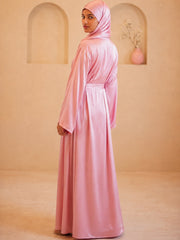 Modest Pink Women’s Shrug Abaya with Matching Inner & Dupatta