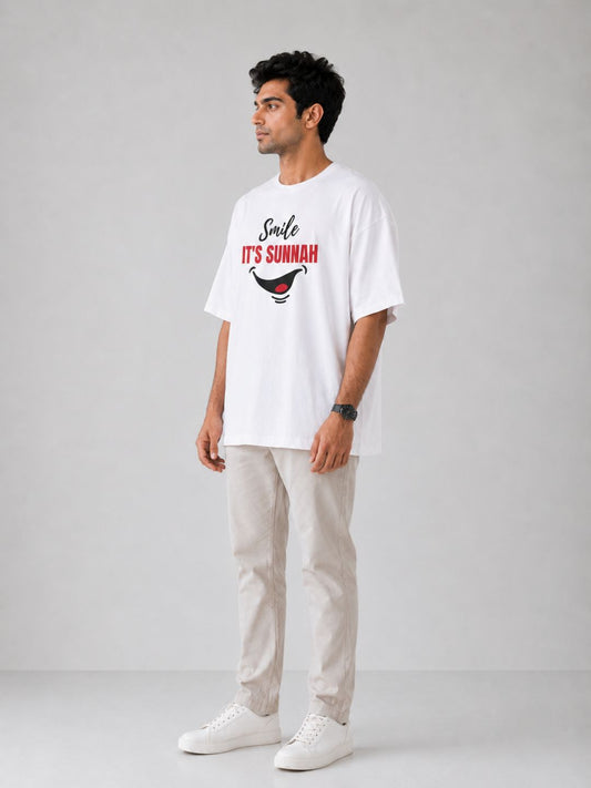 "Smile It’s Sunnah" Oversized Men's White T-Shirt