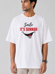 "Smile It’s Sunnah" Oversized Men's White T-Shirt