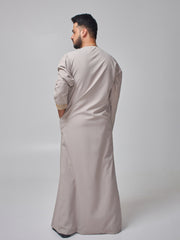Men's Moroccan Embroidered Light Grey Thobe