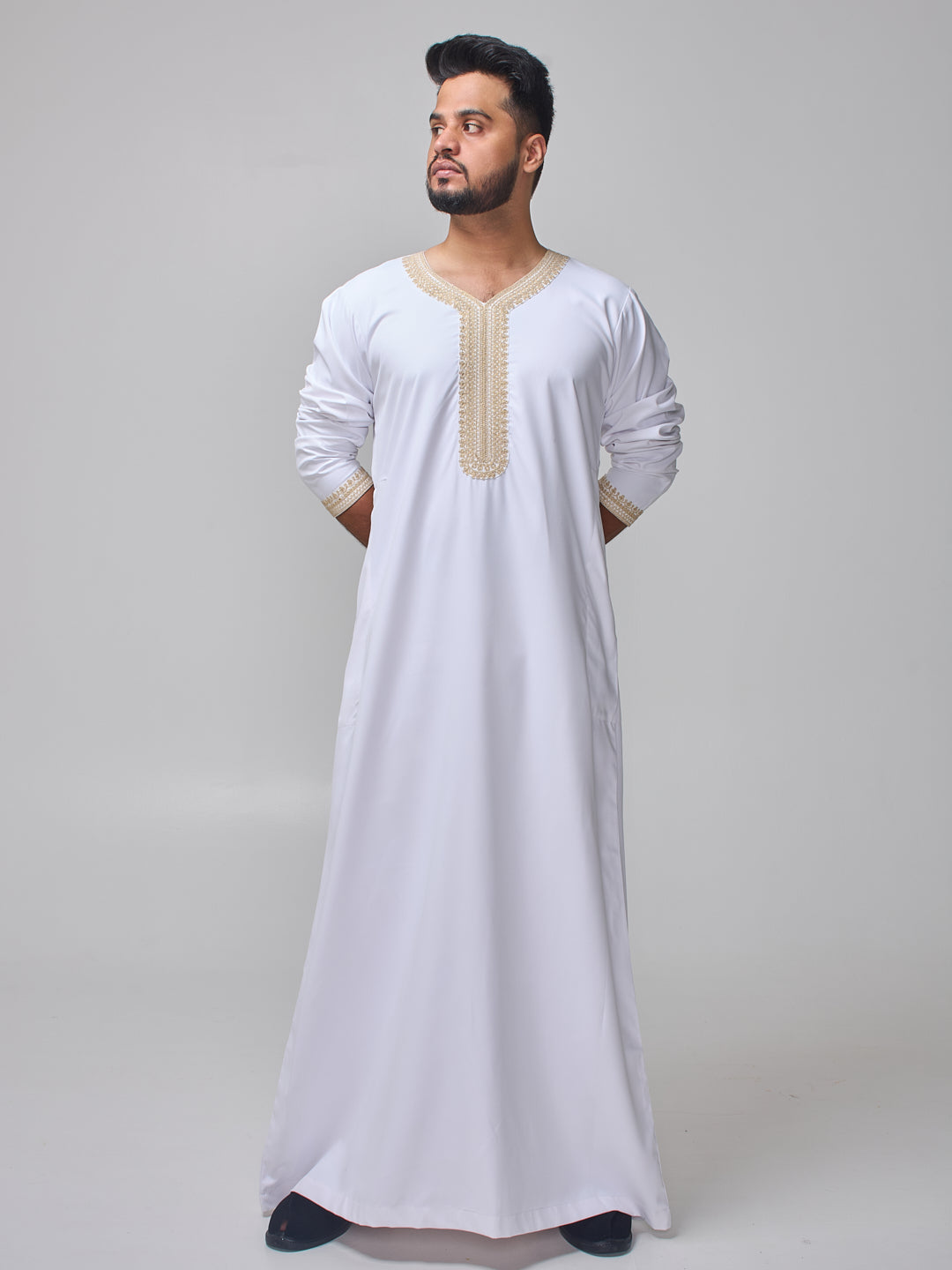 Men's Moroccan Embroidered White Thobe