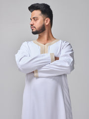 Men's Moroccan Embroidered White Thobe