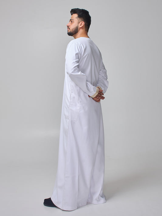 Men's Moroccan Embroidered White Thobe
