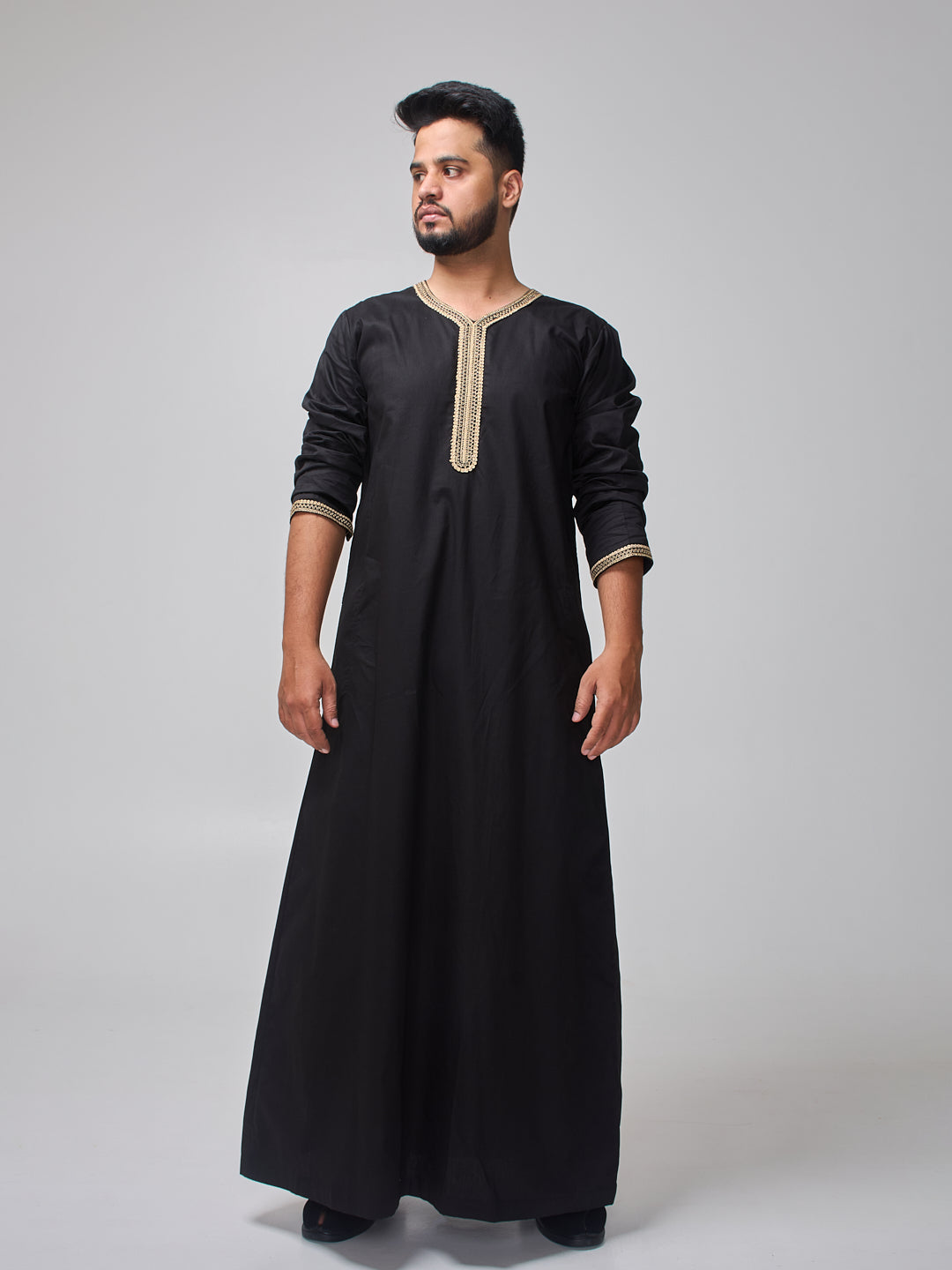 Men's Moroccan Embroidered Black Thobe