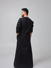 Men's Moroccan Embroidered Black Thobe