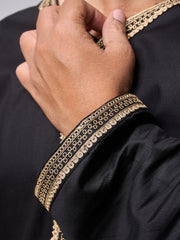 Men's Moroccan Embroidered Black Thobe