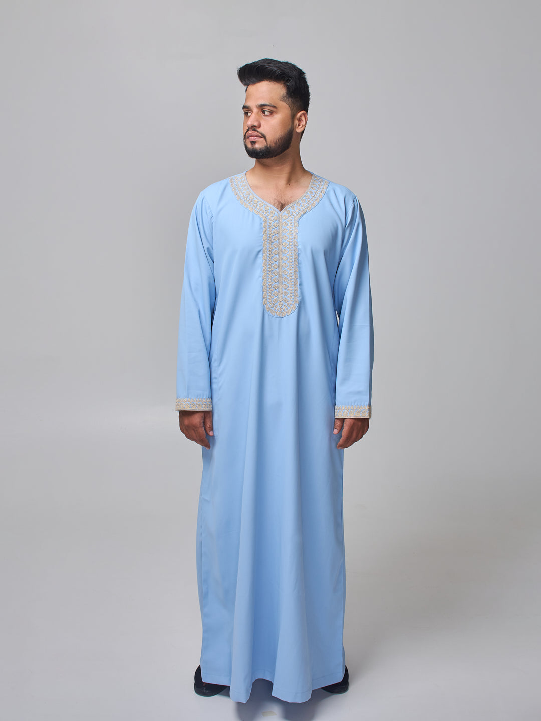 Men's Moroccan Embroidered Sky Blue Thobe