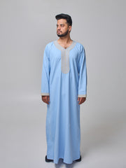 Men's Moroccan Embroidered Sky Blue Thobe
