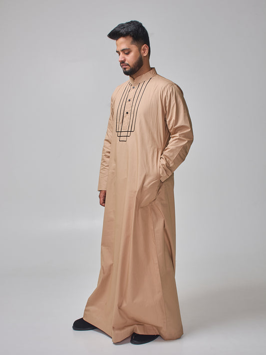 Beige Solid Arabic Thobe for Men