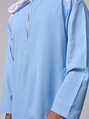 Sky Blue Arabic Thobe with Contrast Hood