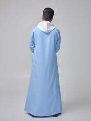 Sky Blue Arabic Thobe with Contrast Hood