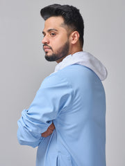 Sky Blue Arabic Thobe with Contrast Hood