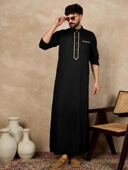 Black Embroidered Men's Thobe / Jubba