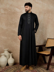 Black Embroidered Men’s Arabic Thobe /Jubba