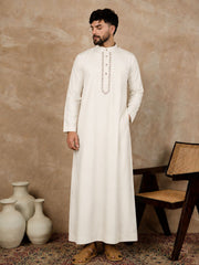 Off White Embroidered Men’s Arabic Thobe /Jubba