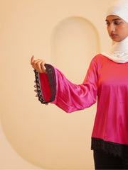 Women’s Pink Modest Asymmetric Lace Tunic Top