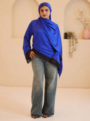 Women’s Royal Blue Modest Asymmetric Lace Tunic Top